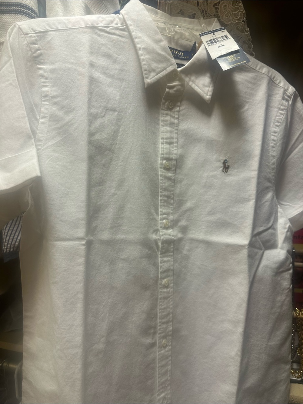 Ralph Lauren White Short-Sleeve Button-Down Oxford Shirt